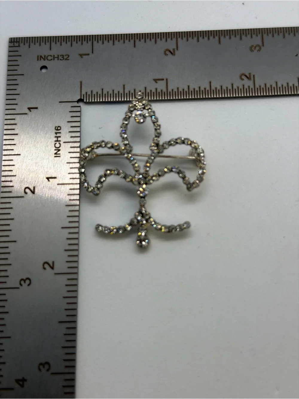 Silver-Tone Rhinestone Fleur-de-Lis and Heart Brooch Duo - Silver